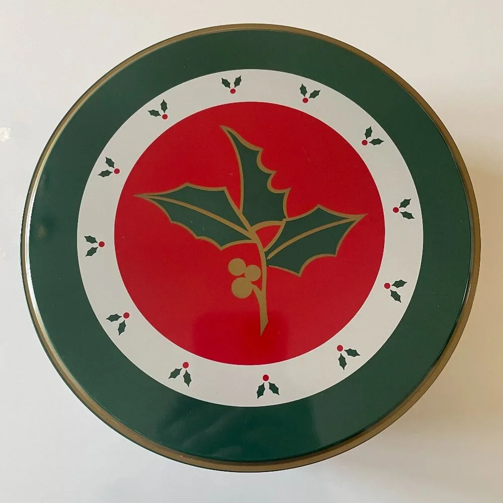 Large Cookie Candy Tin Vintage 1990’s Santa Holly New